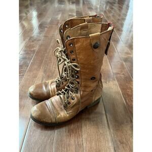 Steve Madden Camarro Ankle Boot Tan Leather Sz 7 Combat Boho Biker Victorian Y2K